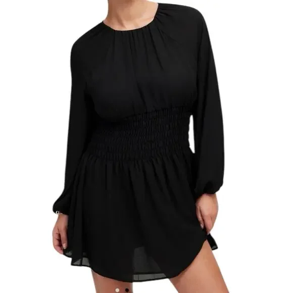 Madewell Women's Smocked Bubble Sleeve Minidress - Black - Mini Dresses
